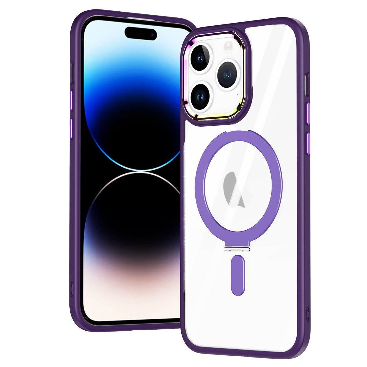 TPU+Acrylic Hybrid Shell for iPhone 15 Pro Max Clear Phone Case Compatible with MagSafe Kickstand Cover - Dark Purple TPU+Acrylic Hybrid Shell for iPhone 15 Pro Max Clear Phone Case Compatible with MagSafe Kickstand Cover - Dark Purple